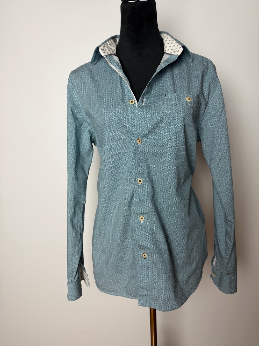 Ted Baker Teal Micro-Print Long Sleeve Button-Down Shirt Size M